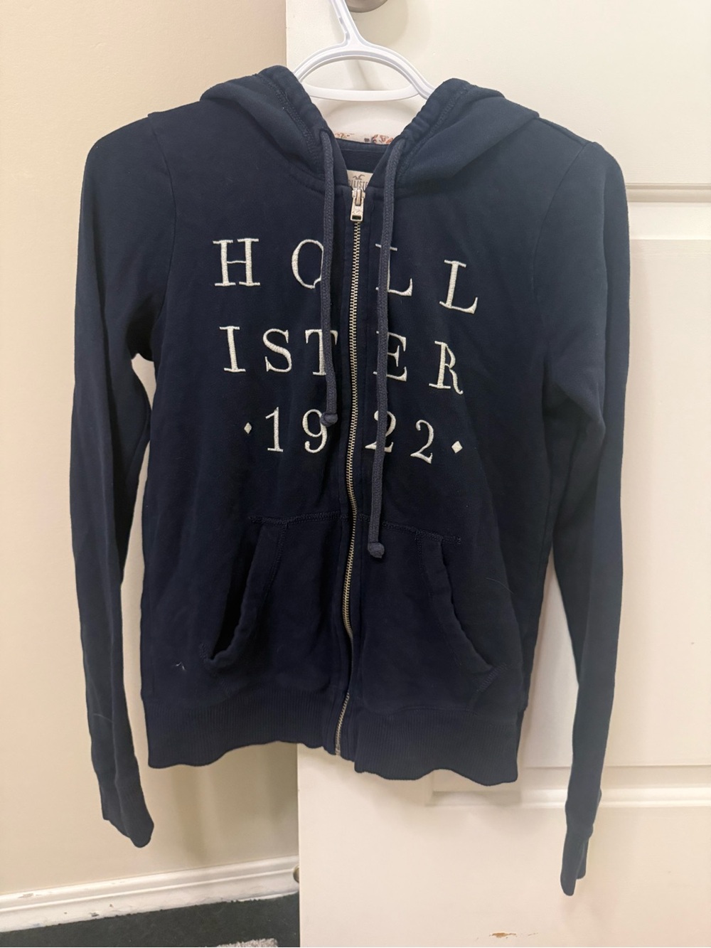 Hollister Navy Full-Zip Hoodie with Embroidered Logo